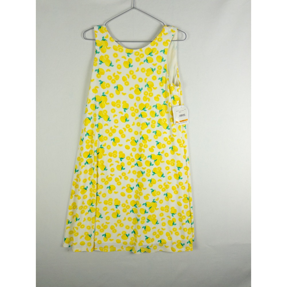 NWT Pappagallo Lemon Print Sleeveless Swing Dress Womens S White Yellow Coastal